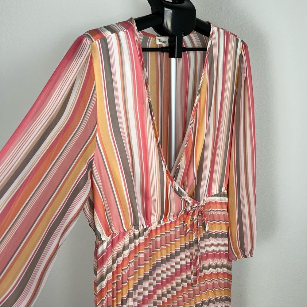 Indigo Rose Striped Wrap Dress 3X Beach Boho Romantic Tie Waist Flowy Feminine - Picture 2 of 9